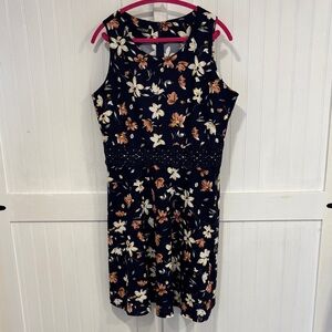 Owin beautiful, sleeveless, navy blue, Floral Midi Dress size 2X